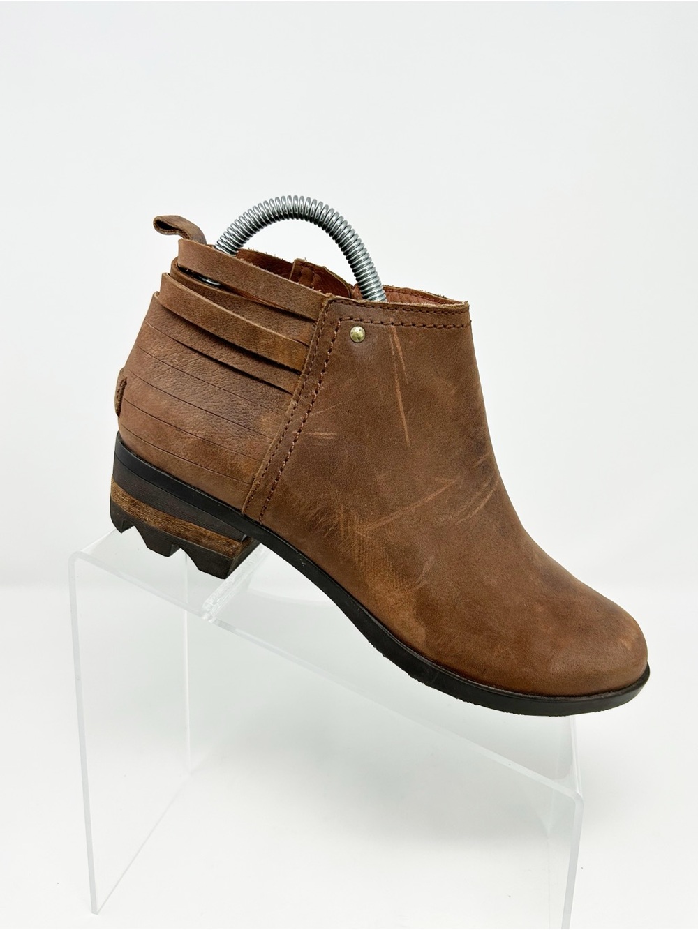 Sorel Lolla Bootie Womens Rust Brown Ankle Boots Side Zip Stacked Heel Size 7.5